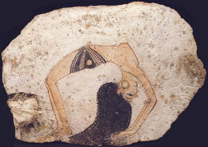 Bailarina en danza acrobática. XIX dinastía. Museo Egipcio Turín.