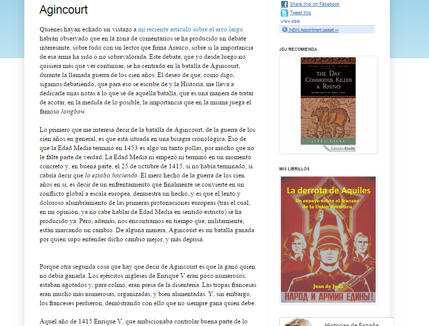Captura de pantalla de uno de los artículos de este gran blog de curiosidades históricas españolas