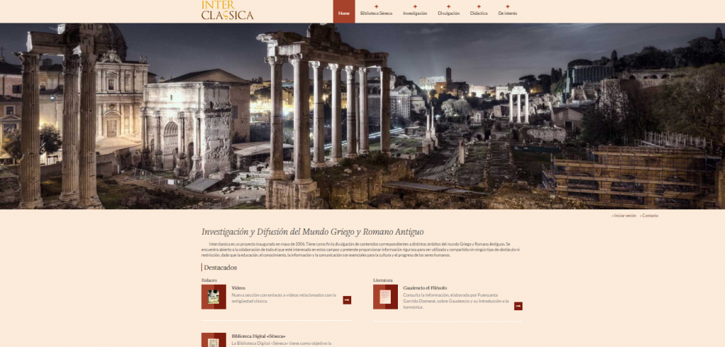 Captura de pantalla general de esta gran web de divulgación grecorromana