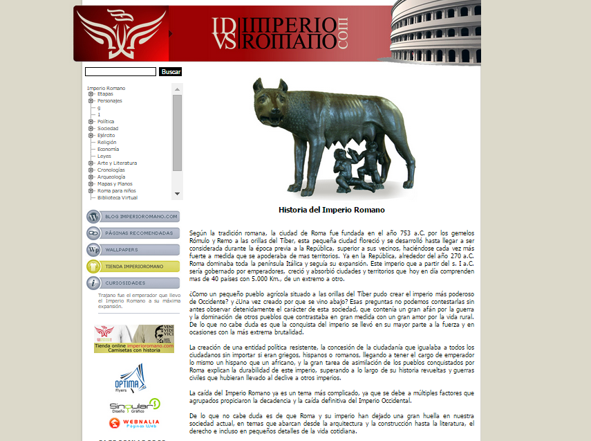 Captura de pantalla general de esta gran web de Historia de la Antigua Roma