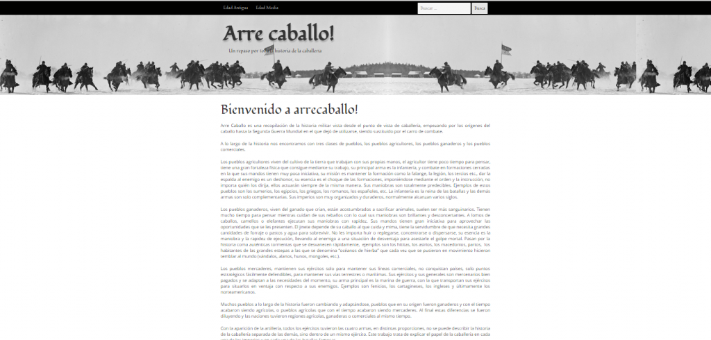 Captura de pantalla general de esta gran web de Historia militar de la caballería