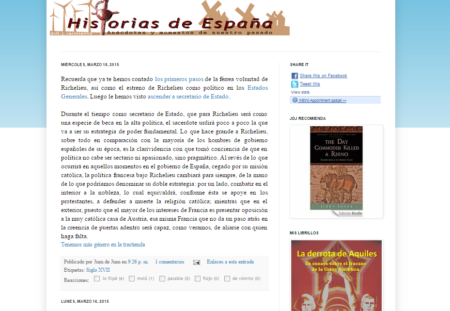 Captura de pantalla general de este gran blog de curiosidades de la Historia española