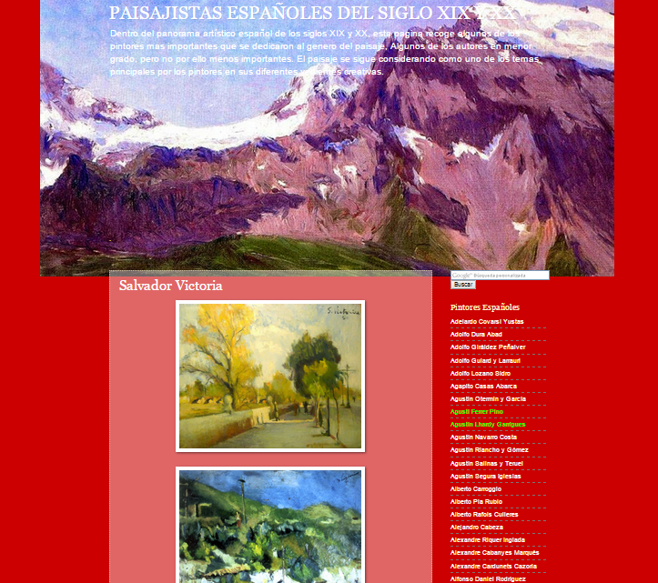 Captura de pantalla general de este gran blog de paisajistas españoles del siglo XIX y XX