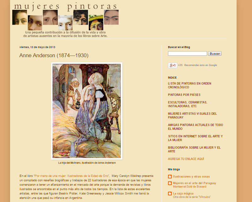 Captura de pantalla general de este gran blog sobre mujeres pintoras
