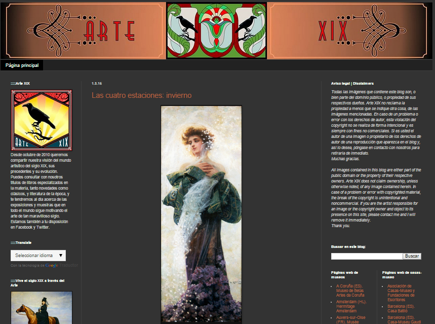 Captura de pantalla general de este magnífico blog de Historia del arte decimonónico