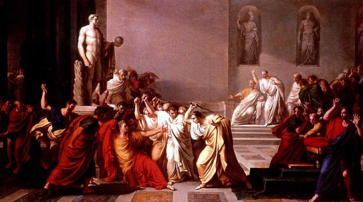Cuadro que representa el asesinato de Cayo Julio César por senadores romanos