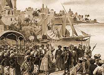 Escena que representaría la llegada de Vasco de Gama a Mozambique
