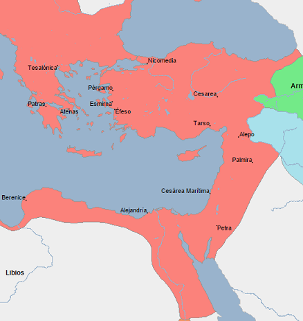 Mapa de los territorios más orientales del imperio romano a principios del siglo II