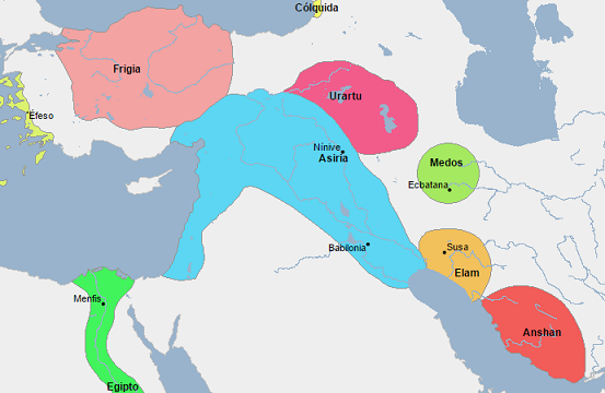 Mapa de Oriente Próximo a comienzos del siglo VIII a.C.