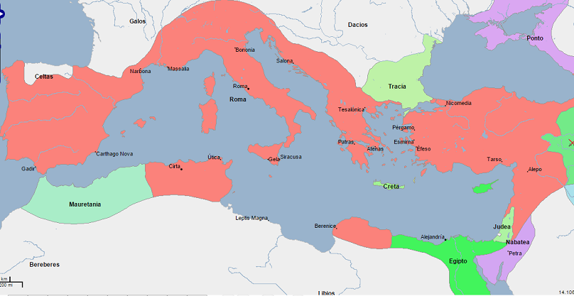 Mapa político del Mediterráneo en el 69 a.C., año del nacimiento de Cleopatra VII