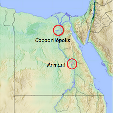 Mapa que muestra la ubicación de las ciudades de Cocodrilópolis y Armant