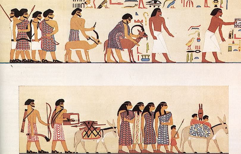 Caravana de comerciantes asiáticos hapiru según un mural de la tumba de Khnumhotep III (1890 a.C.) en Beni Hasan