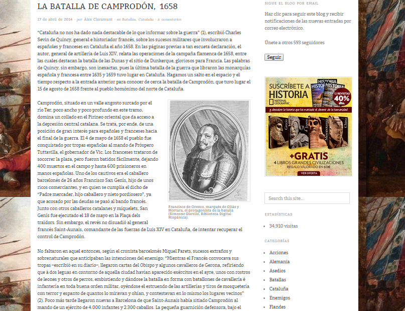 Captura de pantalla de uno de los artículos de este gran blog de Historia militar española