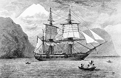 Ilustración en la que se representa al HMS Beagle