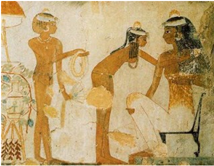Imagen de mujeres aseándose, ejemplo de la salud en el antiguo Egipto