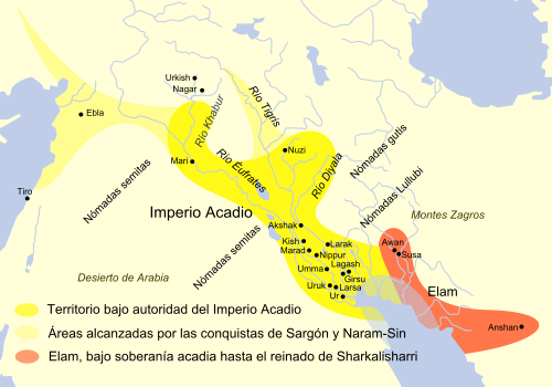 Mapa que muestra la extensión del imperio de Akkad