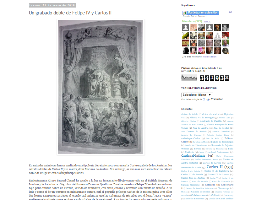 Captura de pantalla de uno de los artículos de este gran blog sobre Carlos II