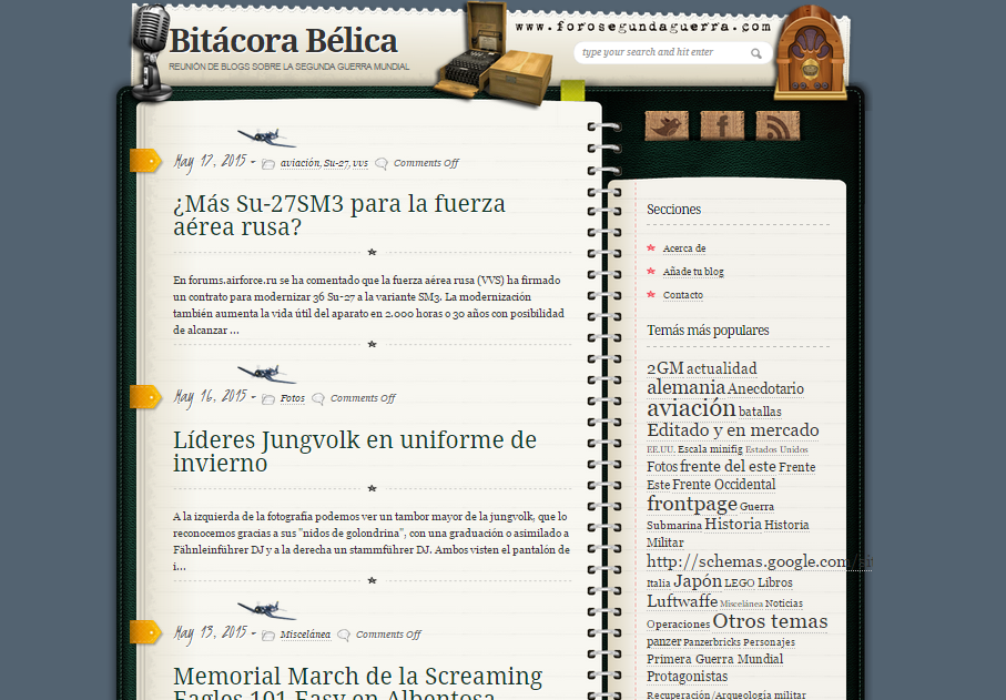 Captura de pantalla general de este gran blog de concentración de blogs de Historia militar