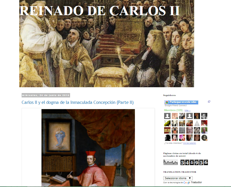 Captura de pantalla general de este gran blog sobre Carlos II de España