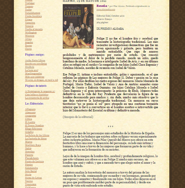 Captura de pantalla de uno de los artículos de este gran blog de recomendaciones literarias
