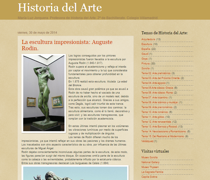 Captura de pantalla general de este blog de Historia del Arte