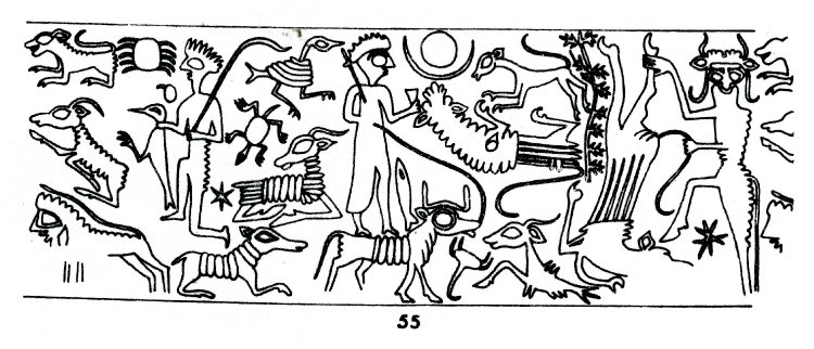 Dibujo de las figuras mostradas en un sello cilíndrico contemporáneo a Enlil-bani