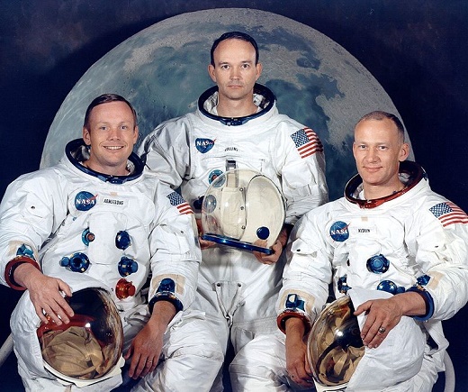Fotografía de los tres astronautas de la nave Apolo 11
