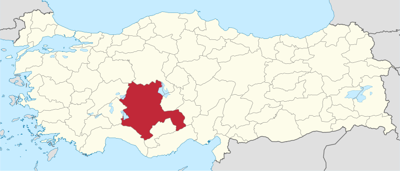 Mapa político de Turquía que muestra la ubicación actual de la provincia de Konya