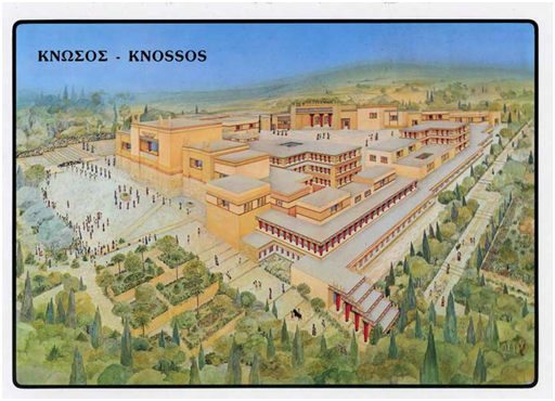 Reconstrucción del aspecto que debía tener el palacio de Cnoso, o Knossos
