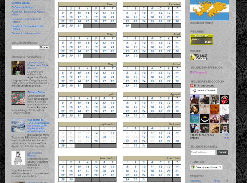 Captura de pantalla del calendario de efemérides de este gran blog