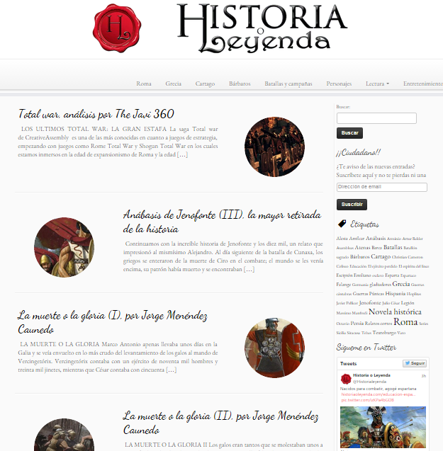 Captura de pantalla general de esta gran web de historia clásica de Grecia y Roma