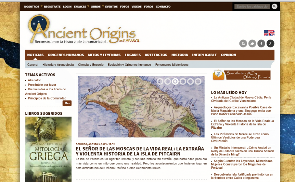 Captura de pantalla general de este gran blog de nuestros orígenes históricos y mitológicos