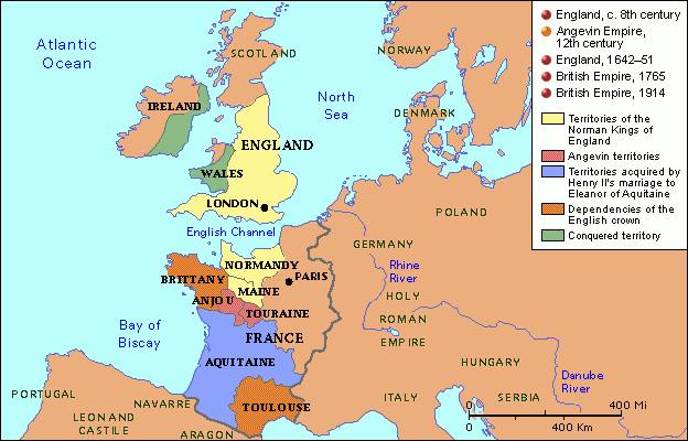 Mapa en inglés territorial de las causas de la Guerra de los Cien Años