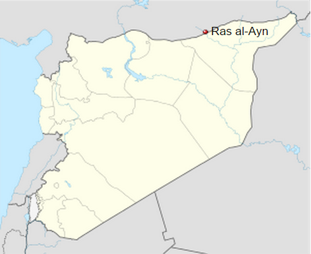Mapa de la actual Siria que muestra la ubicación de la ciudad de Ras al-Ayn