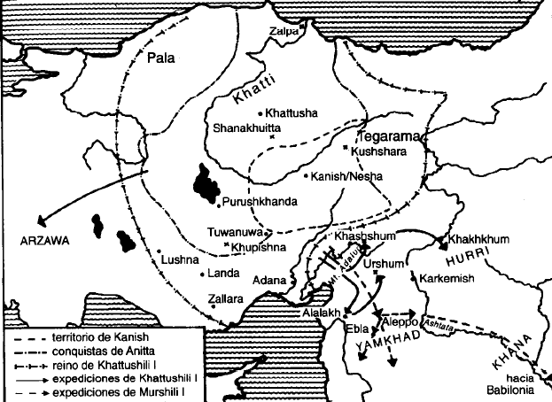 Mapa que muestra la formación del reino antiguo hitita