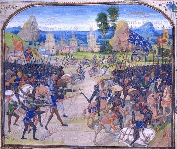 La Batalla de Poitiers (1356),según una miniatura del siglo XV de la Crónica de Jehan Froissart