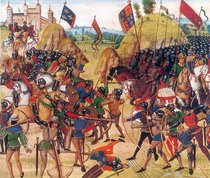 La Batalla de Crecy (1346), según una miniatura del siglo XV de la Crónica de Jehan Froissart