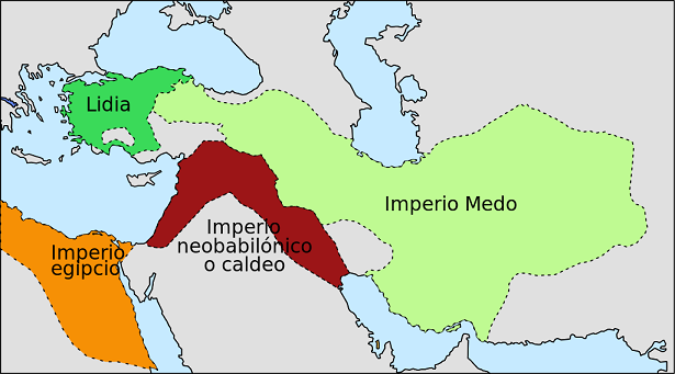 Mapa del estado aproximado del Próximo Oriente hacia el 600 aC