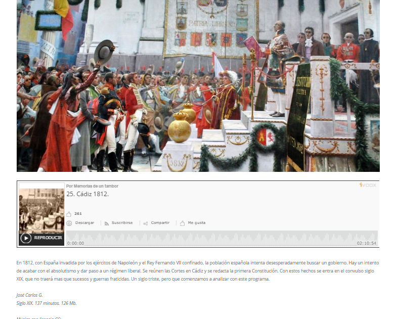 Captura de pantalla de uno de los podcasts de esta gran web de Historia de España