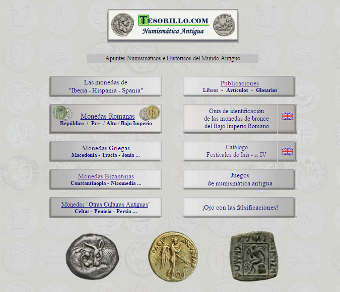 Captura de pantalla general de esta gran web de numismática antigua