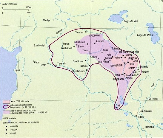 Mapa aproximado del Reino Medio asirio