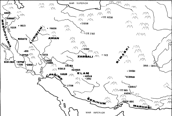 Mapa geográfico de Elam y las regiones vecinas