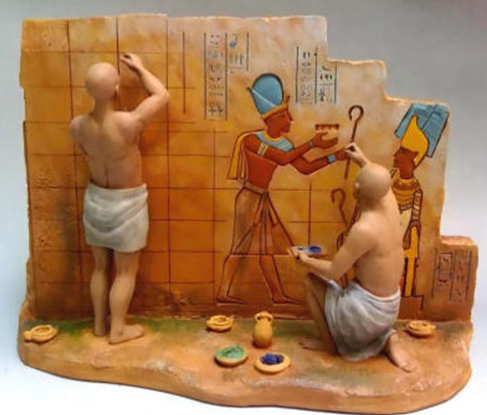 Reconstrucción de cómo sería el trabajo de pintura en el antiguo Egipto