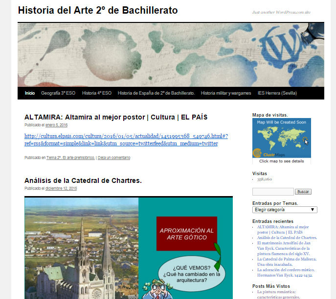 Captura de pantalla general de este gran blog de Historia del Arte para estudiantes