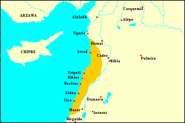 Extensión aproximada de Fenicia, destino de todo el comercio de los fenicios