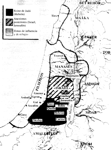 Mapa aproximado de la región de Palestina durante la monarquía de Israel de David