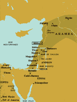 Ubicación de Biblos, Tiro y otras ciudades de la costa mediterránea occidental