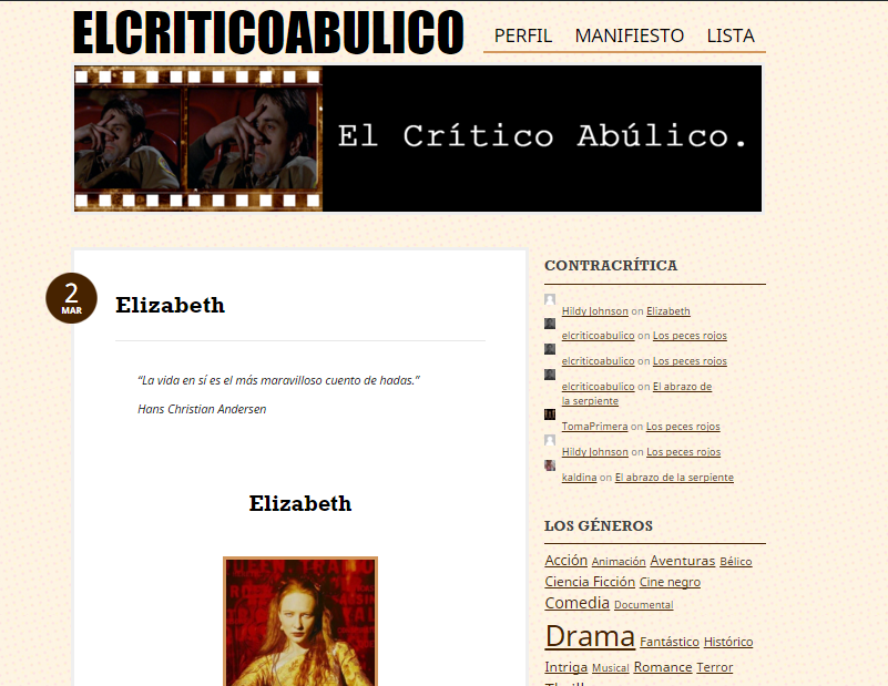 Captura de pantalla general del blog El crítico abúlico