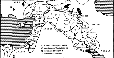 Extensión del imperio asirio entre el siglo IX y VII aC