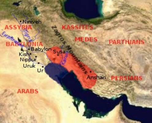 Mapa aproximado del reino elamita antes de su máximo apogeo